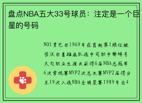 盘点NBA五大33号球员:注定是一个巨星的号码