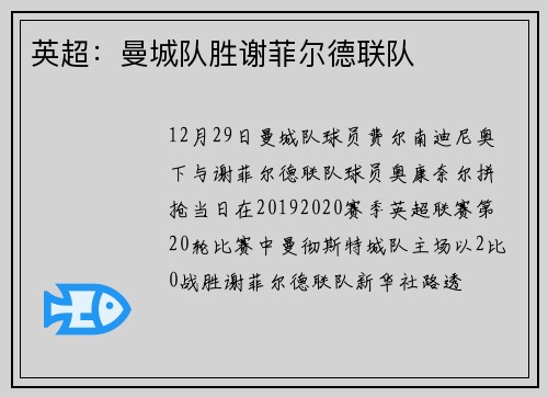 英超：曼城队胜谢菲尔德联队